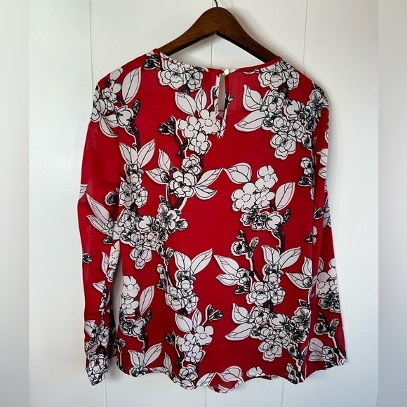 Liz Claiborne Career Red and White Floral Sheer Blouse Size Small - Picture 4 of 10